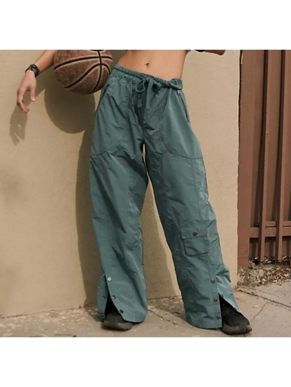 FP MOVEMENT Wide Leg Stadium Pants in Vintage Green Small Y2K SPORTY CHIC